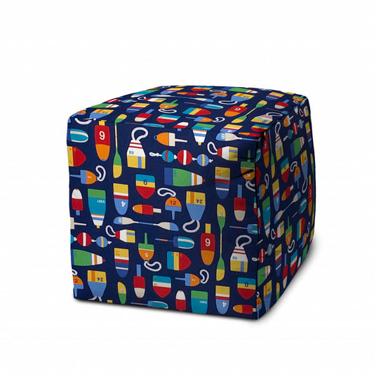 17" Blue Cube Indoor Outdoor Pouf Cover