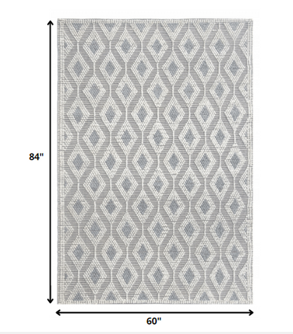 5' X 7' Gray Geometric Dhurrie Area Rug