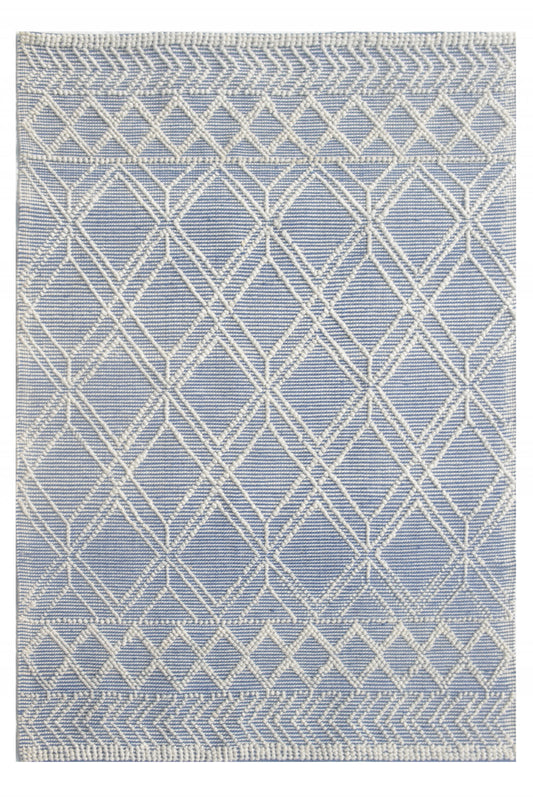 8' X 11' Blue And Ivory Geometric Dhurrie Area Rug