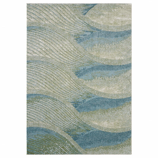 5' X 8' Blue Abstract Dhurrie Area Rug