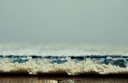 8' Blue And Ivory Round Abstract Dhurrie Area Rug
