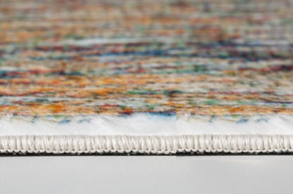 5' X 8' Blue And Beige Abstract Dhurrie Area Rug