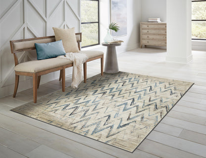 8' X 11' Ivory Chevron Dhurrie Area Rug