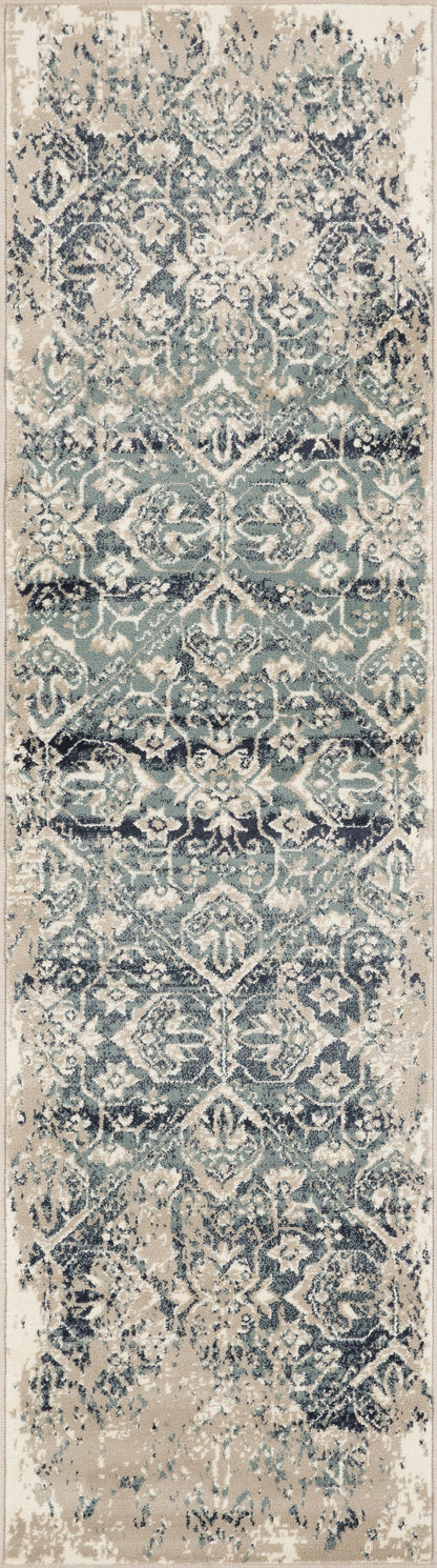 8' Blue And Ivory Oriental Dhurrie Runner Rug
