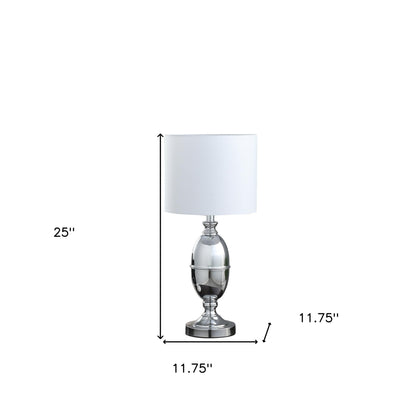 25" Silver Chrome Metal Standard Table Lamp With White Shade