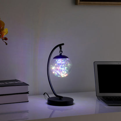 14" Matte Black Metal Arched Hanging Orb USB Table Lamp