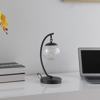 14" Matte Black Metal Arched Hanging Orb USB Table Lamp