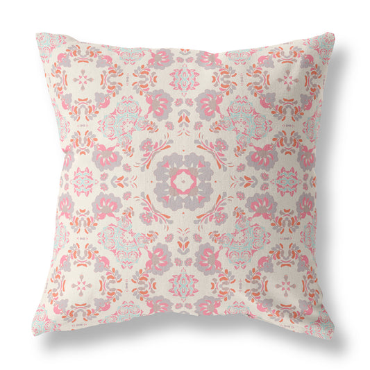 18" X 18" Pink And White Zippered Suede Geometric Throw Pillow