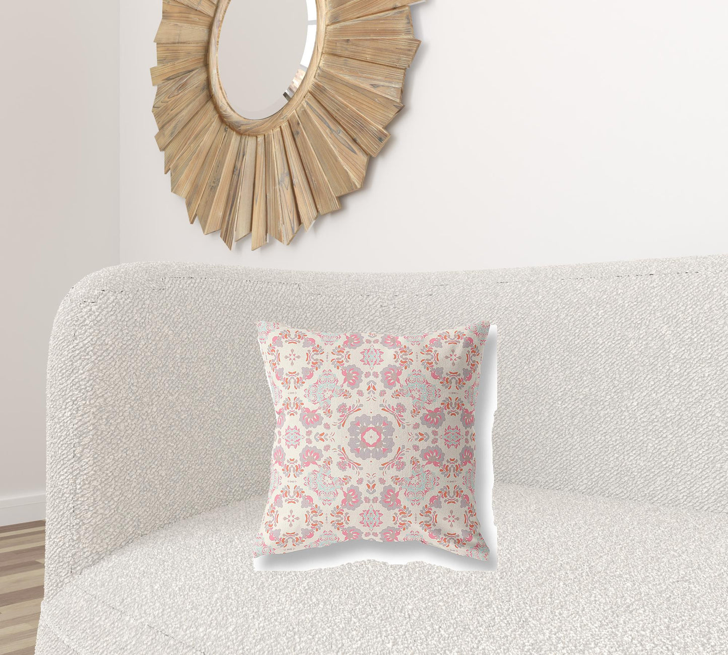 18" X 18" Pink And White Zippered Suede Geometric Throw Pillow