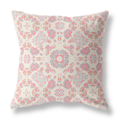18" X 18" Pink And White Zippered Suede Geometric Throw Pillow