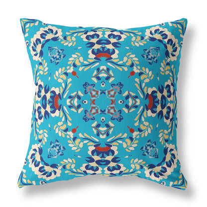 16" X 16" Blue Blown Seam Suede Geometric Throw Pillow
