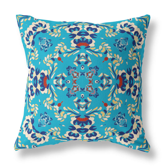 16" X 16" Blue Blown Seam Suede Geometric Throw Pillow