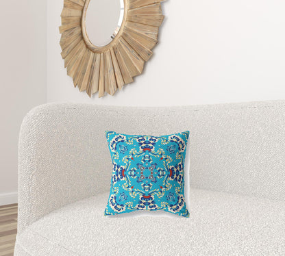16" X 16" Blue Blown Seam Suede Geometric Throw Pillow