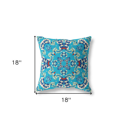 18" X 18" Blue Blown Seam Suede Geometric Throw Pillow