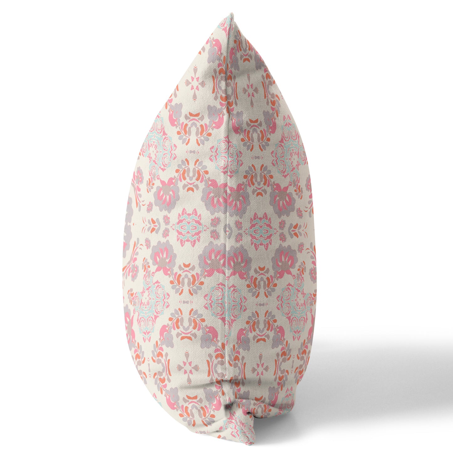 18" X 18" Pink And White Blown Seam Suede Geometric Throw Pillow