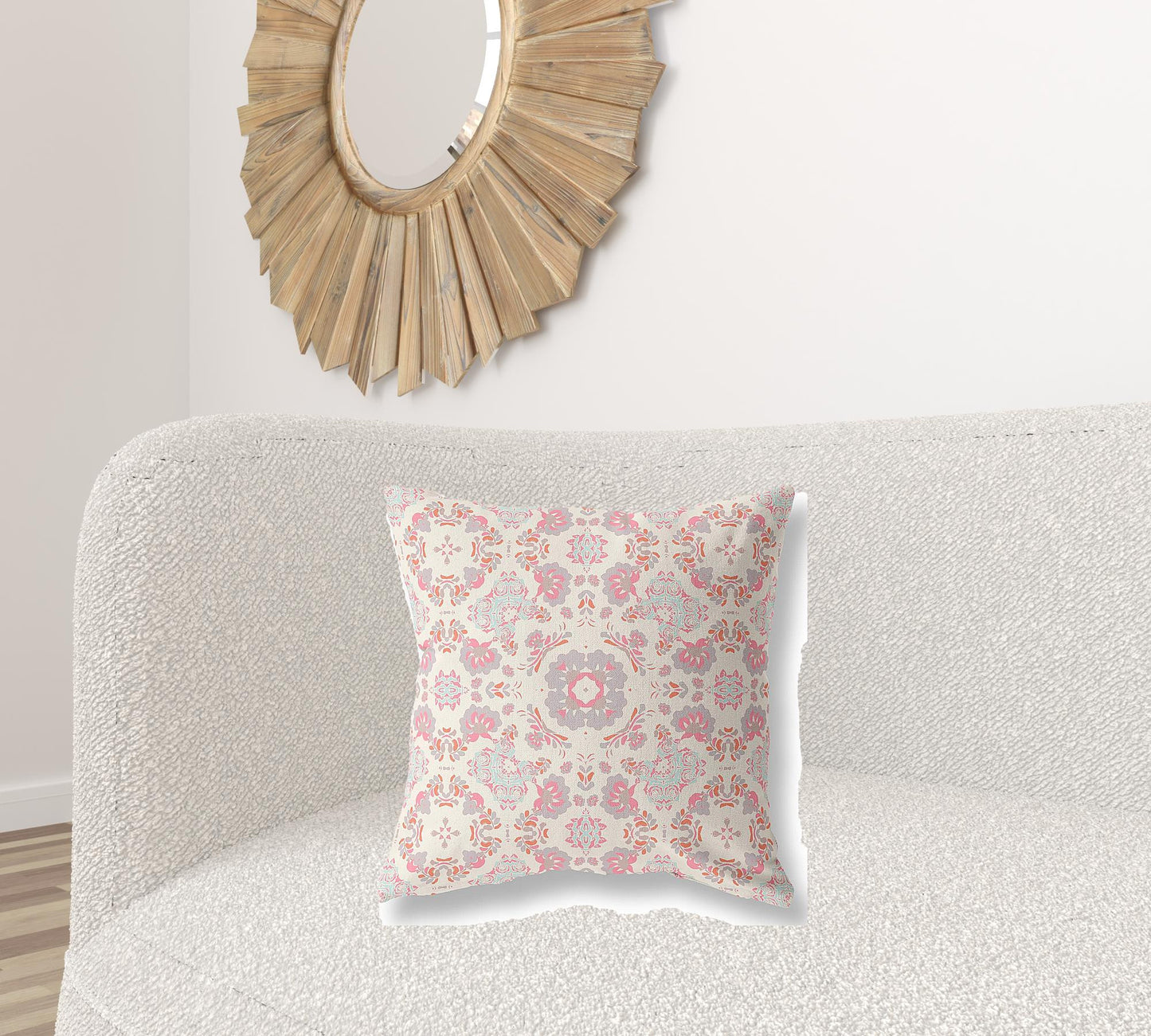 18" X 18" Pink And White Blown Seam Suede Geometric Throw Pillow