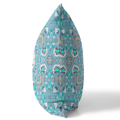 16" X 16" Light Blue Floral Blown Seam Suede Throw Pillow