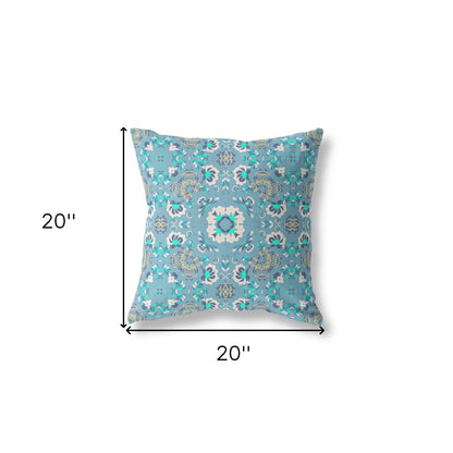 18" X 18" Light Blue Floral Blown Seam Suede Throw Pillow