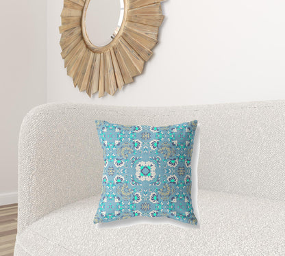 18" X 18" Light Blue Floral Blown Seam Suede Throw Pillow