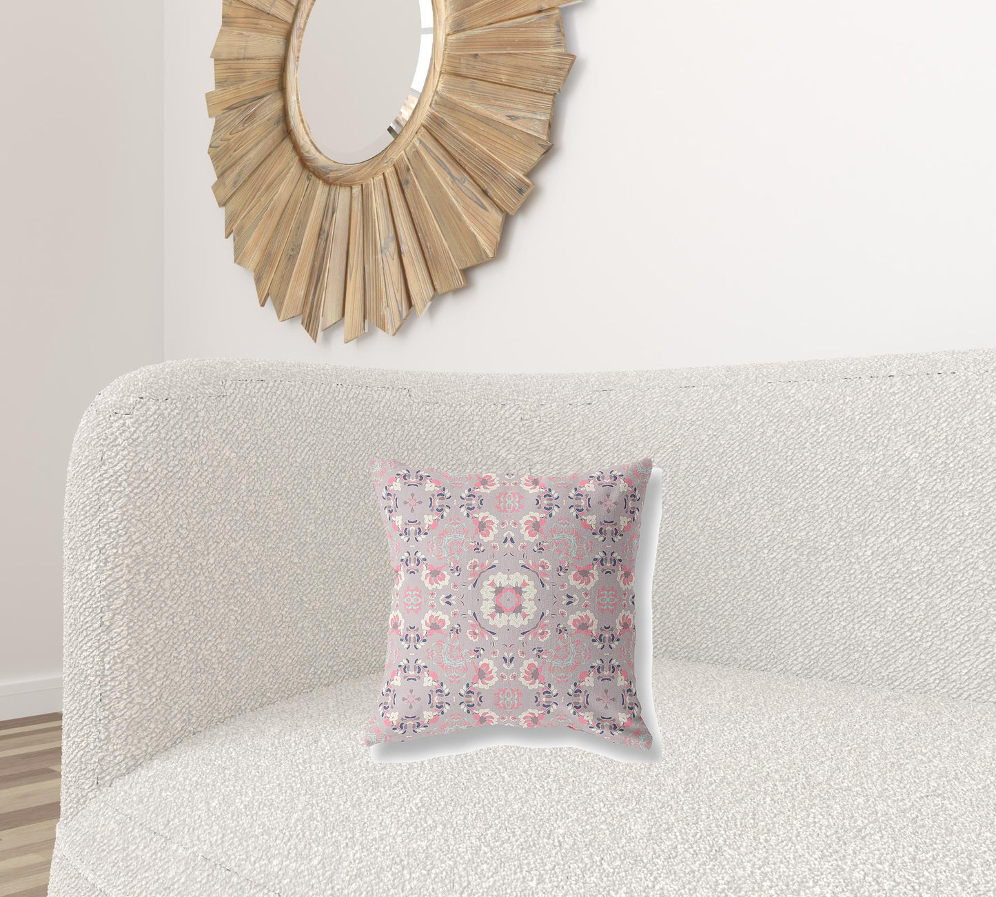 16" X 16" Muted Pink Floral Blown Seam Suede Throw Pillow