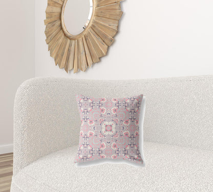18" X 18" Muted Pink Floral Blown Seam Suede Throw Pillow