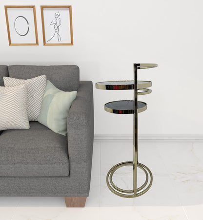 Set Of Two 27" Gold And Black Stone Round Nested Tables