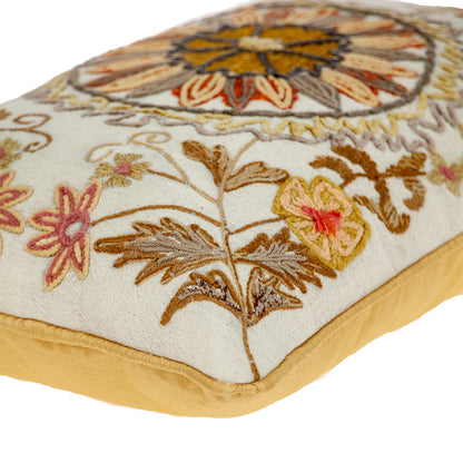 14" X 20" Beige Zippered 100% Cotton Throw Pillow With Embroidery