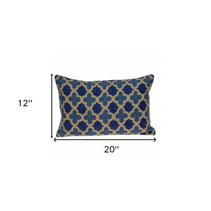 20" X 12" Blue Zippered 100% Cotton Throw Pillow