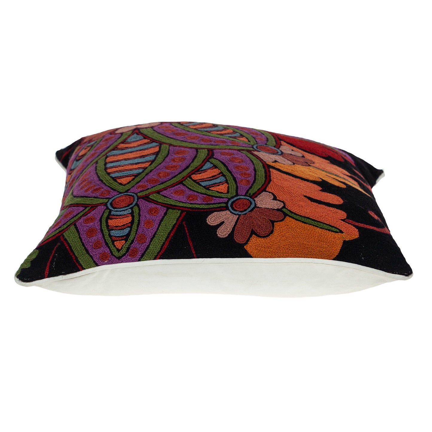 20" X 20" Black And Orange Zippered 100% Cotton Throw Pillow With Embroidery