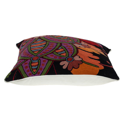20" X 20" Black And Orange Zippered 100% Cotton Throw Pillow With Embroidery
