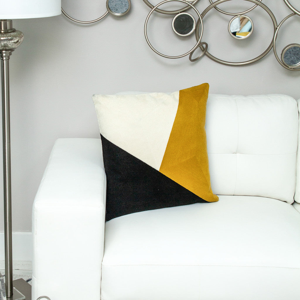20" X 20" Black And Yellow Geometric Zippered 100% Cotton Throw Pillow
