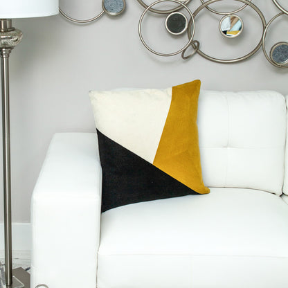 20" X 20" Black And Yellow Geometric Zippered 100% Cotton Throw Pillow