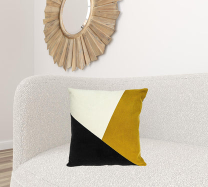 20" X 20" Black And Yellow Geometric Zippered 100% Cotton Throw Pillow