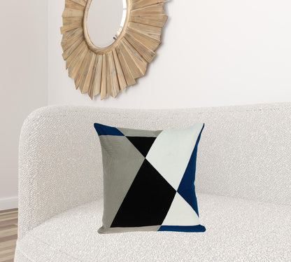 20" X 20" Gray And Black Geometric Zippered 100% Cotton Throw Pillow