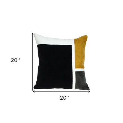 20" X 20" Black And Yellow Geometric Zippered 100% Cotton Throw Pillow