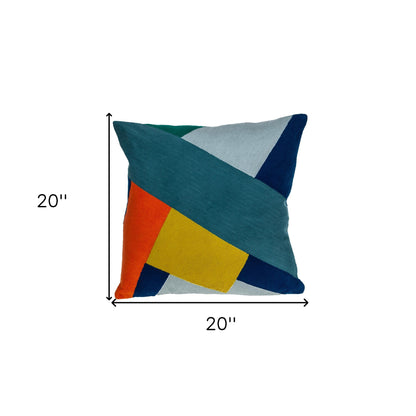 20" X 20" Blue Geometric Zippered 100% Cotton Throw Pillow