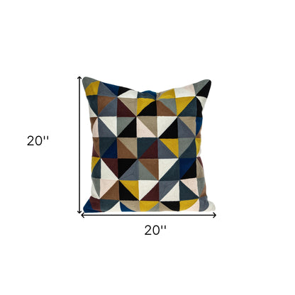 20" X 20" Black And Yellow Geometric Zippered 100% Cotton Throw Pillow