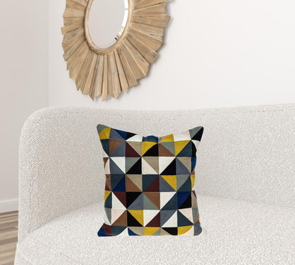 20" X 20" Black And Yellow Geometric Zippered 100% Cotton Throw Pillow