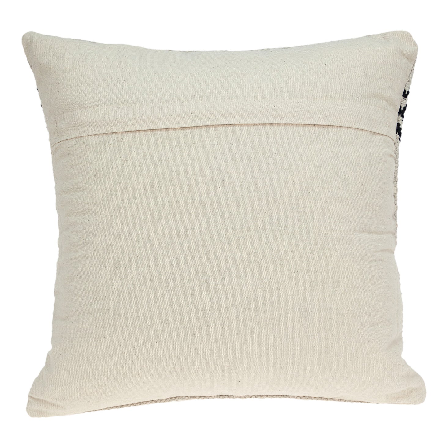 18" X 18" Beige And Black Zippered 100% Cotton Throw Pillow With Fringe