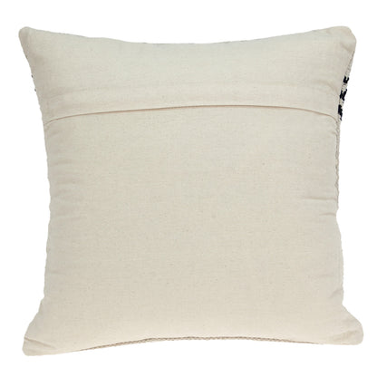 18" X 18" Beige And Black Zippered 100% Cotton Throw Pillow With Fringe