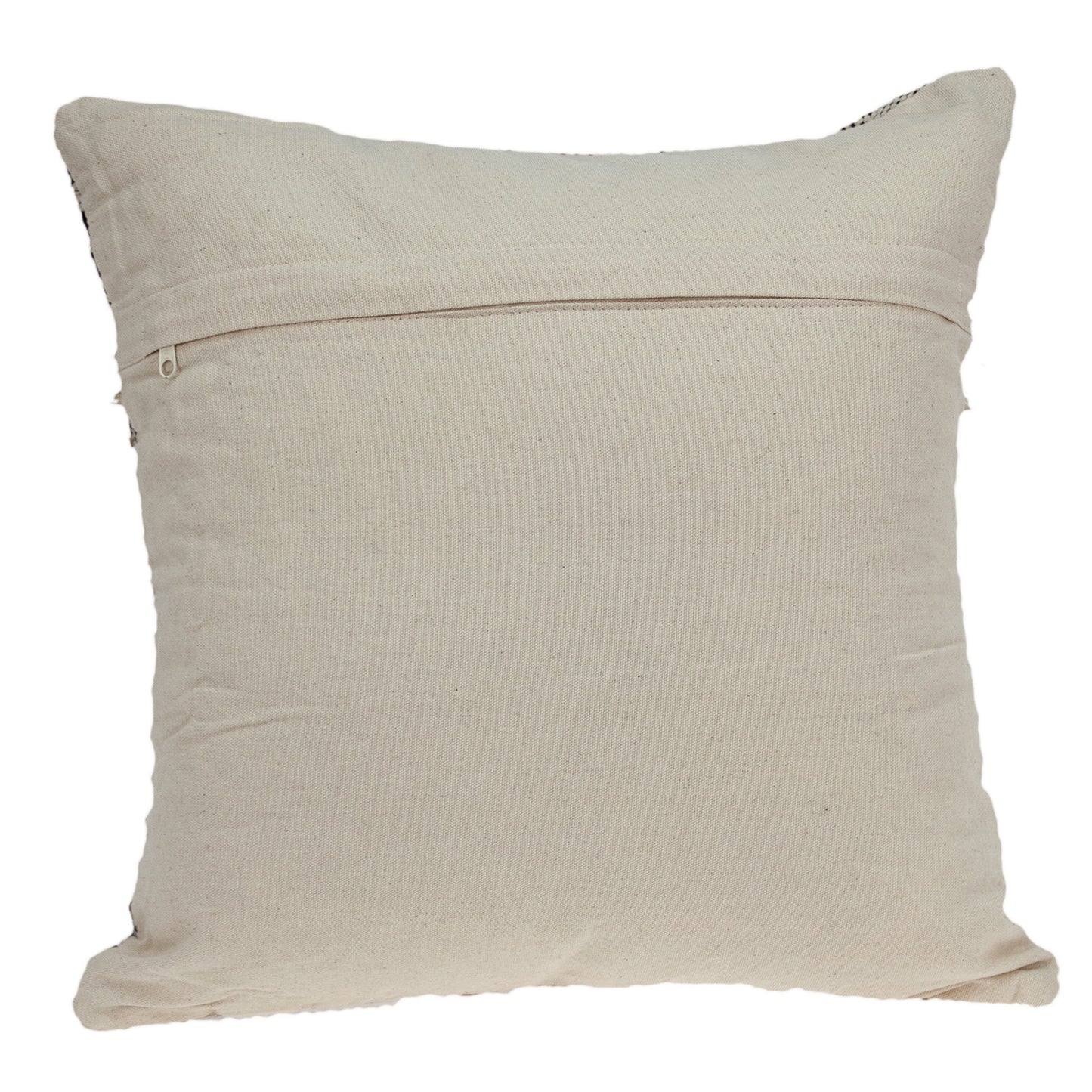 18" X 18" Beige And Black Zippered 100% Cotton Throw Pillow With Fringe