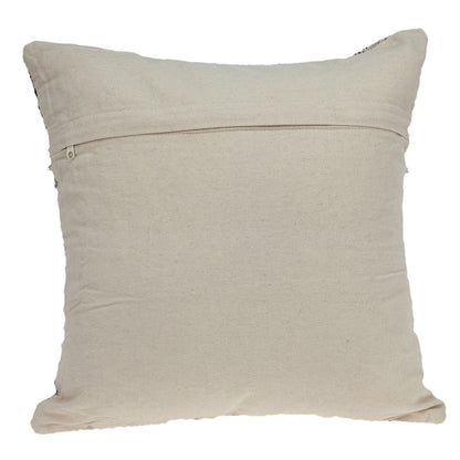 18" X 18" Beige And Black Zippered 100% Cotton Throw Pillow With Fringe