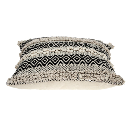 18" X 18" Beige And Black Zippered 100% Cotton Throw Pillow With Embroidery