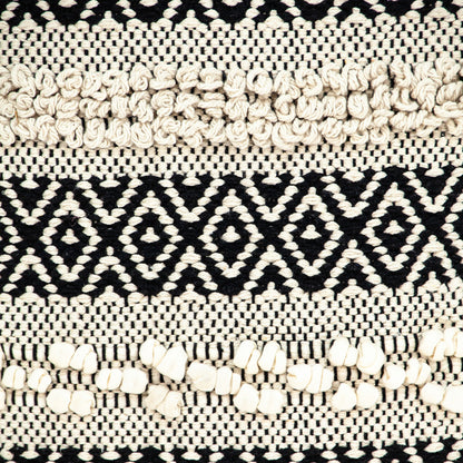 18" X 18" Beige And Black Zippered 100% Cotton Throw Pillow With Embroidery