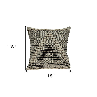 18" X 18" Beige And Black Zippered 100% Cotton Throw Pillow With Embroidery