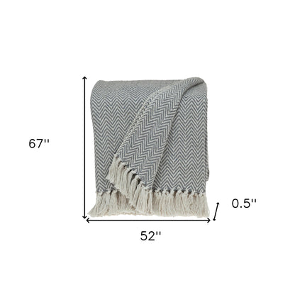 Handloomed Dark Gray Cotton Throw Blanket with Tassels