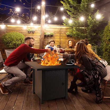 28" Black Stainless Steel Propane Square Fire Pit Table