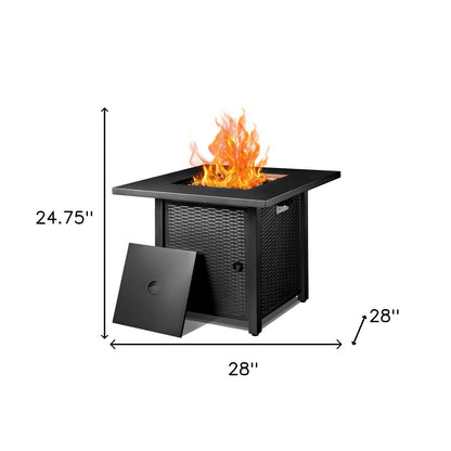 28" Black Stainless Steel Propane Square Fire Pit Table