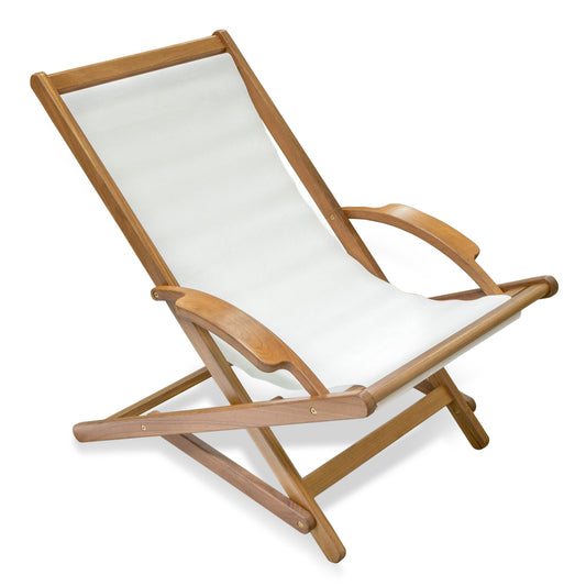 White And Brown Solid Wood Deck Chair