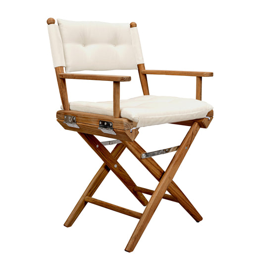 Ivory And Brown Solid Wood Director Chair With Ivory Cushion